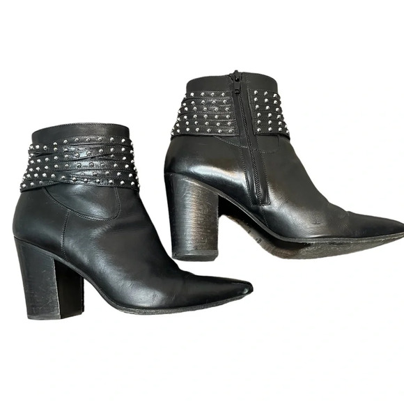 Saint Laurent YSL French 85 Studded Ankle Booties Size EU 37 US 7 Calfskin Boots - Picture 2 of 14